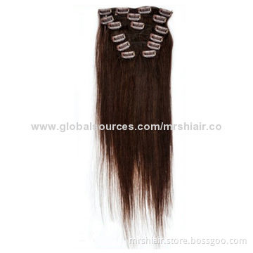 16-Inch Straight Dark Color 100% Peruvian Remy Hair Clip in Extensions